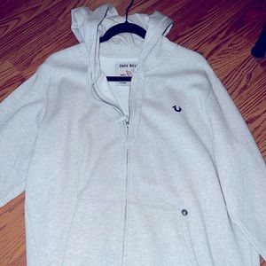 Mens 2XL True Religion Slim Fit Grey Zipper Hoodie Never Worn